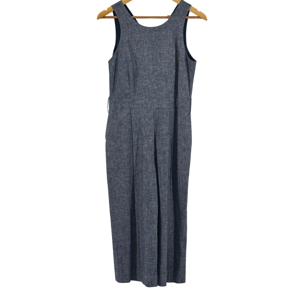Banana Republic Women Blue Linen Blend Wide Leg Sleeveless Jumpsuit Petite 4P